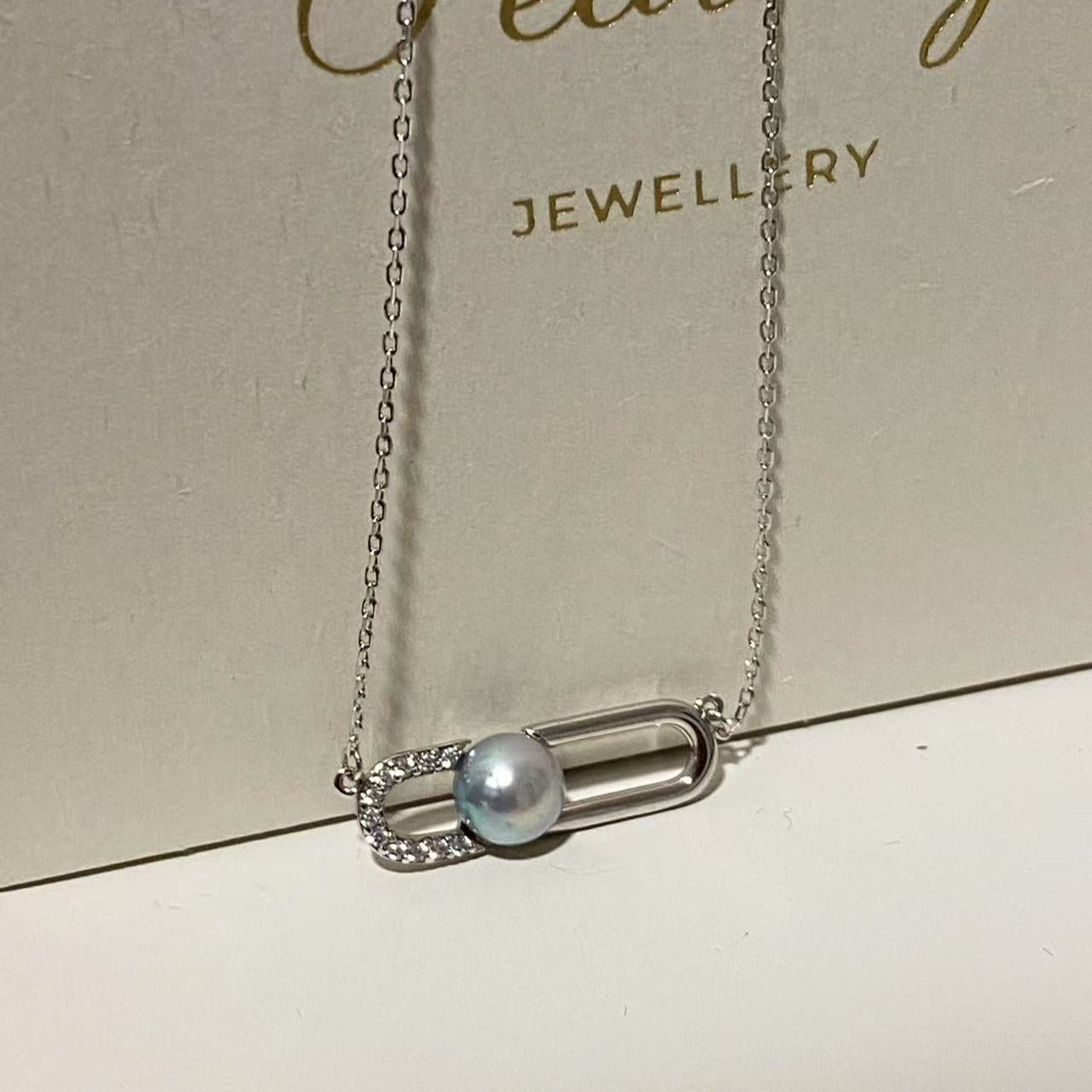 7-8mm Brooch Akoya Grey Pearl Necklace AGNS7800