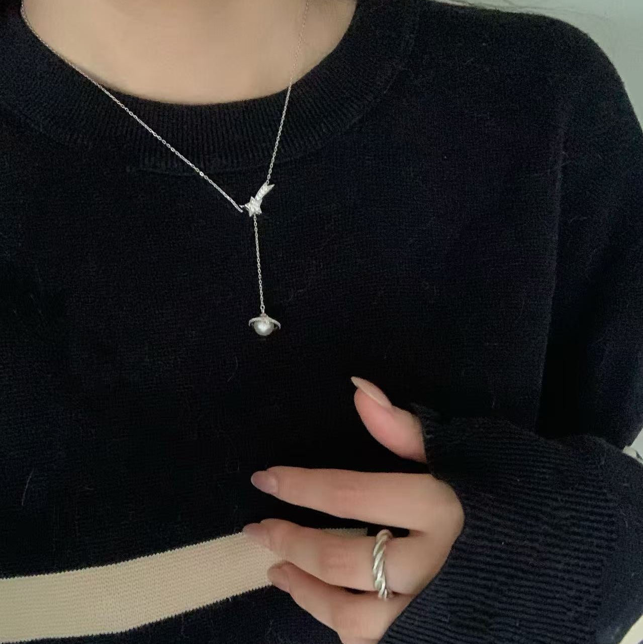 8.5mm Comet Akoya Grey Pearl Necklace