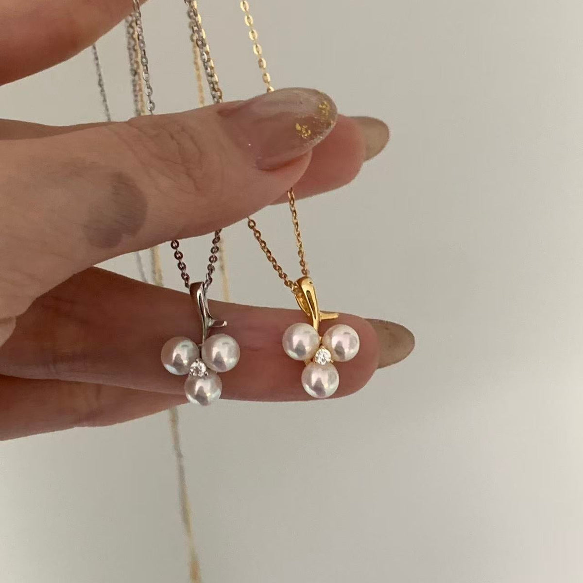 5-5.5mm Akoya Little Cherry Pearl Necklace (Silver/Gold)