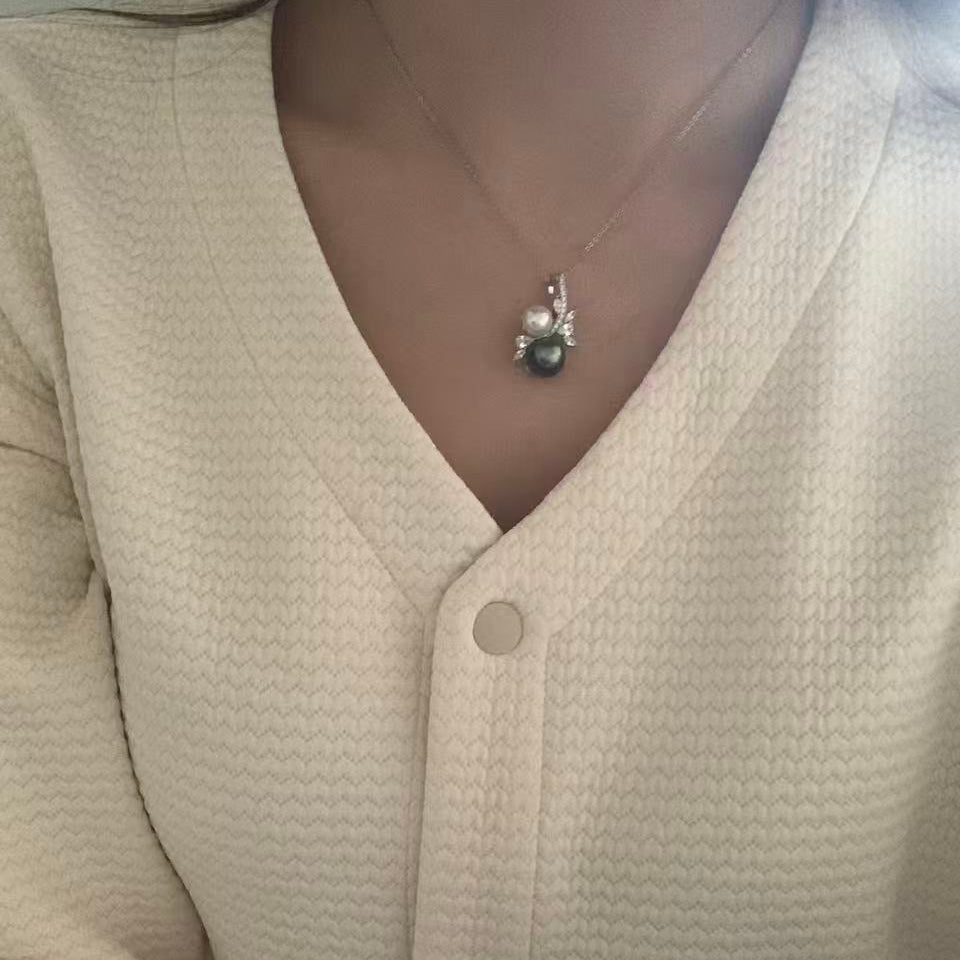 Tahitian Double Pearl Floral Branch Necklace
